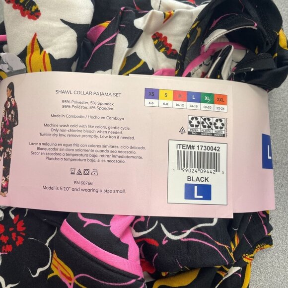 NEW Room Service Women's L Shawl Collar Pajama Set Black Floral Polyester - Picture 9 of 10